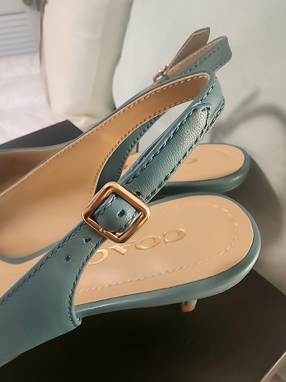 Coach Blue Green Pointed Toe Slingback Heels - Picture 8 of 13